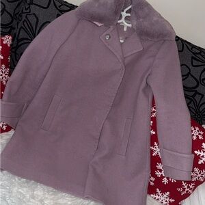Women's Lavender Coat with Faux Fur Collar